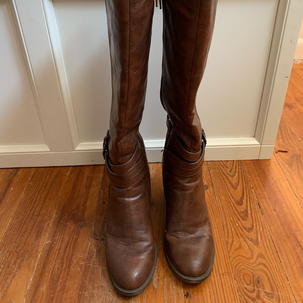 Knee high brown leather boots